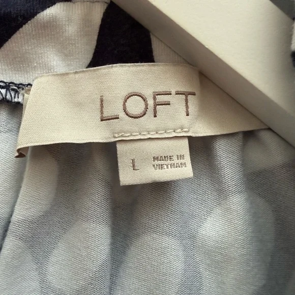 LOFT Black and White Patterned Dress Size Large Groovy Beach - Picture 7 of 8